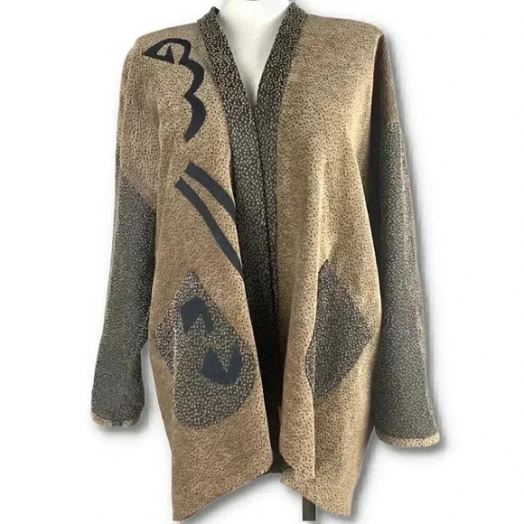 Beppa jacket size M brown black vintage 80s artesian wearable art geometric - Picture 1 of 12